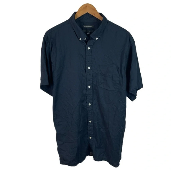 BF1403 Mens Banana Republic Untucked SLIM Fit Short Sleeve Button Shirt XXL Tall - Picture 1 of 4